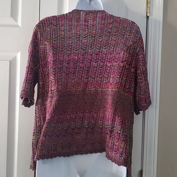 Christopher & Banks Petite multicolor short sleeve open front cardigan Sz LP - Picture 4 of 6